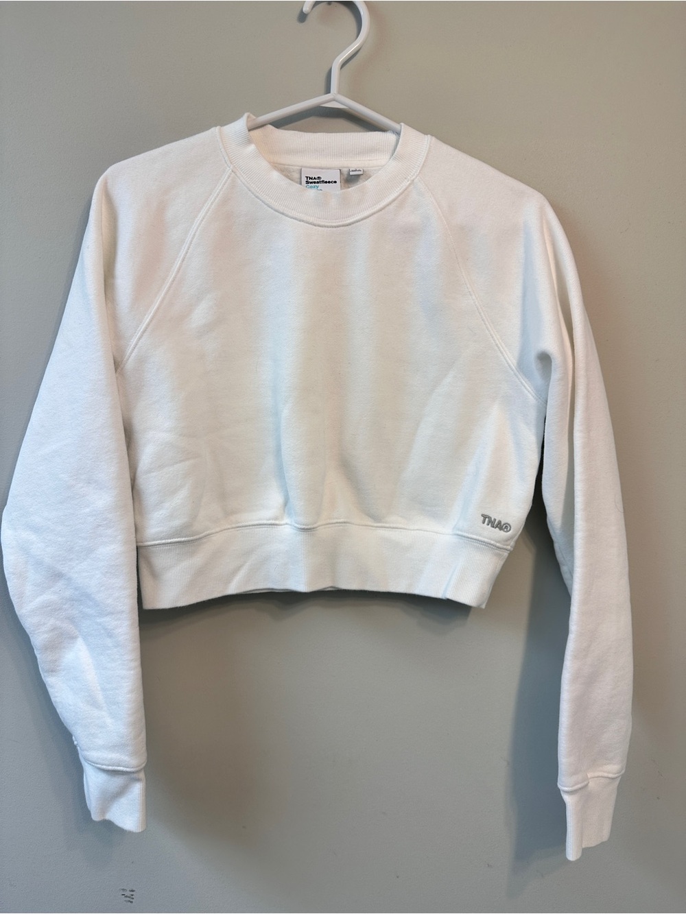 TNA Aritzia Cozy Fleece Perfect Fit Cropped Crewneck White S